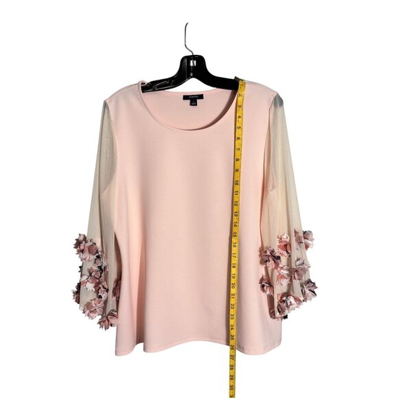 Alfani Large Light Pink 3/4 Sleeve Top With Floral Appliqué Mesh Sleeves - Picture 9 of 12